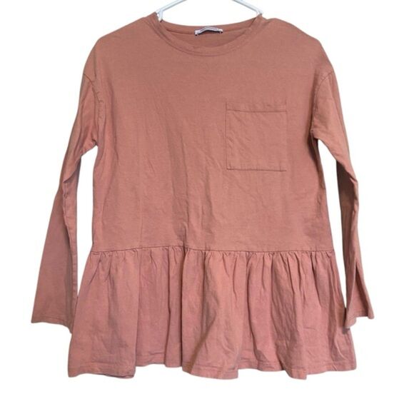 Zara Tops - Zara Trafaluc Peplum Ruffle Hem Long Sleeve Pocket Tee Size Small